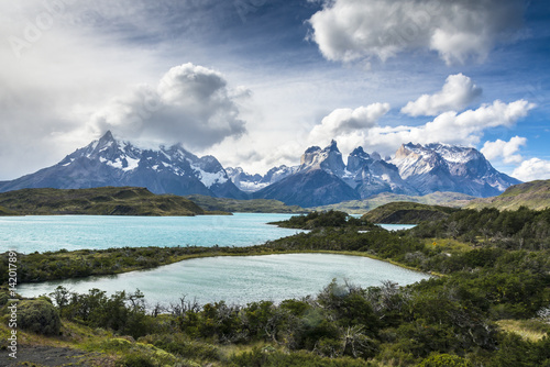 Lakes at the foot Torres del Paine  Patagonia  Chile