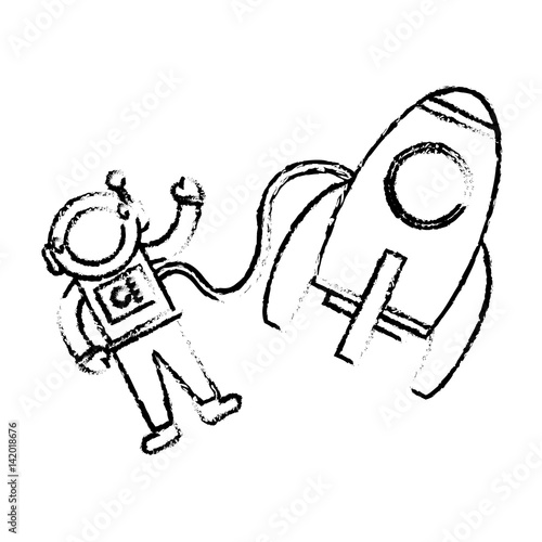 astronaut rocket floating sketch vector illustration eps 10