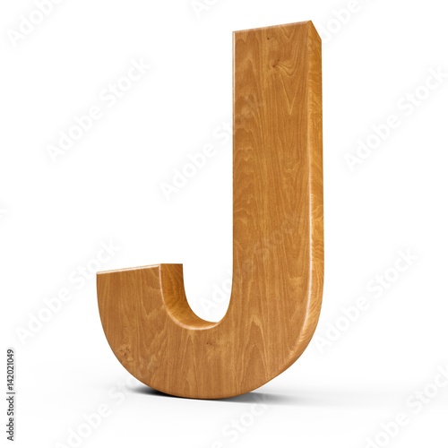 3d Rendering wood material letter J isolated white background