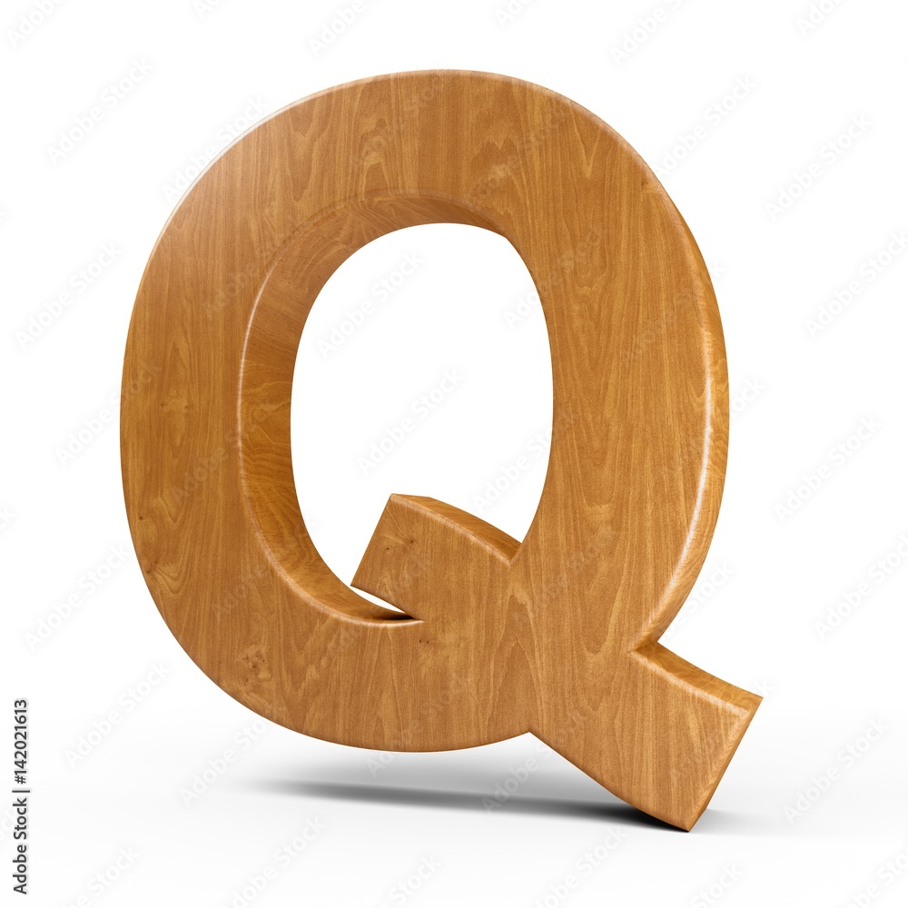 3d Rendering wood material letter Q isolated white background 3d Rendering wood material letter Q isolated white background