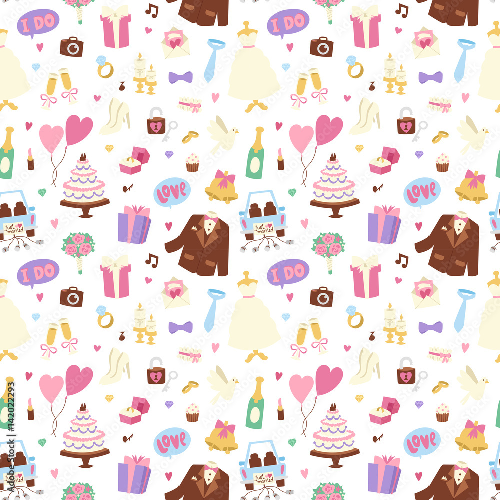 Wedding cartoon icons vector illustration seamless pattern Wedding cartoon icons vector illustration seamless pattern