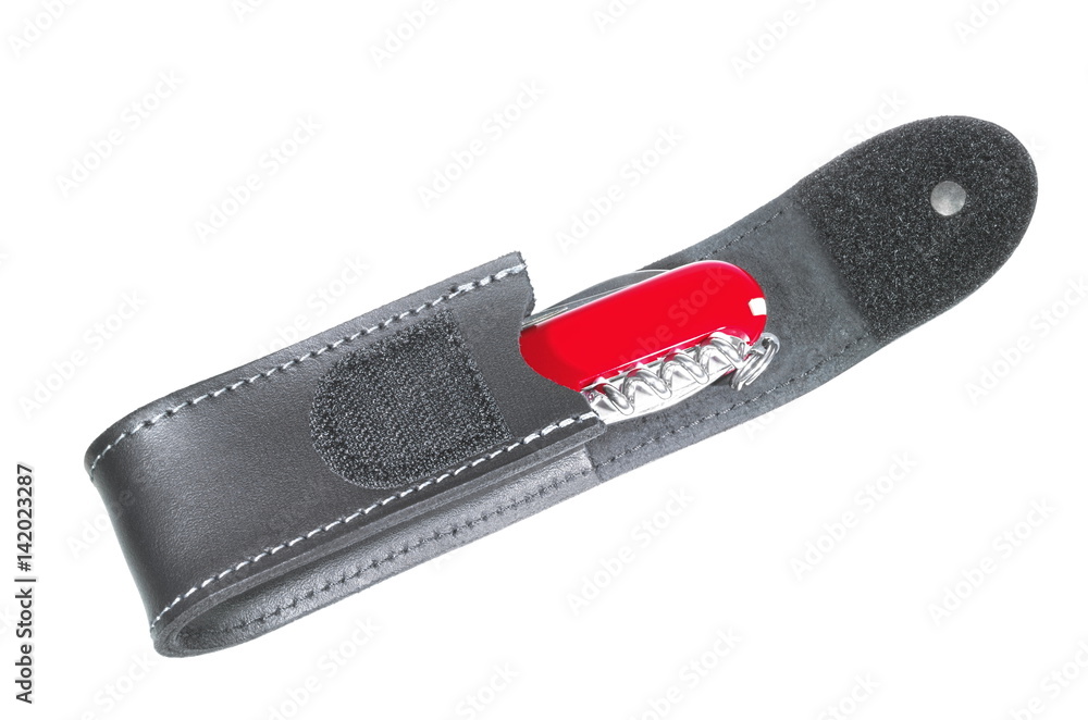 Swiss Army Knife in Pouch Isolated on White Swiss Army Knife in Pouch Isolated on White