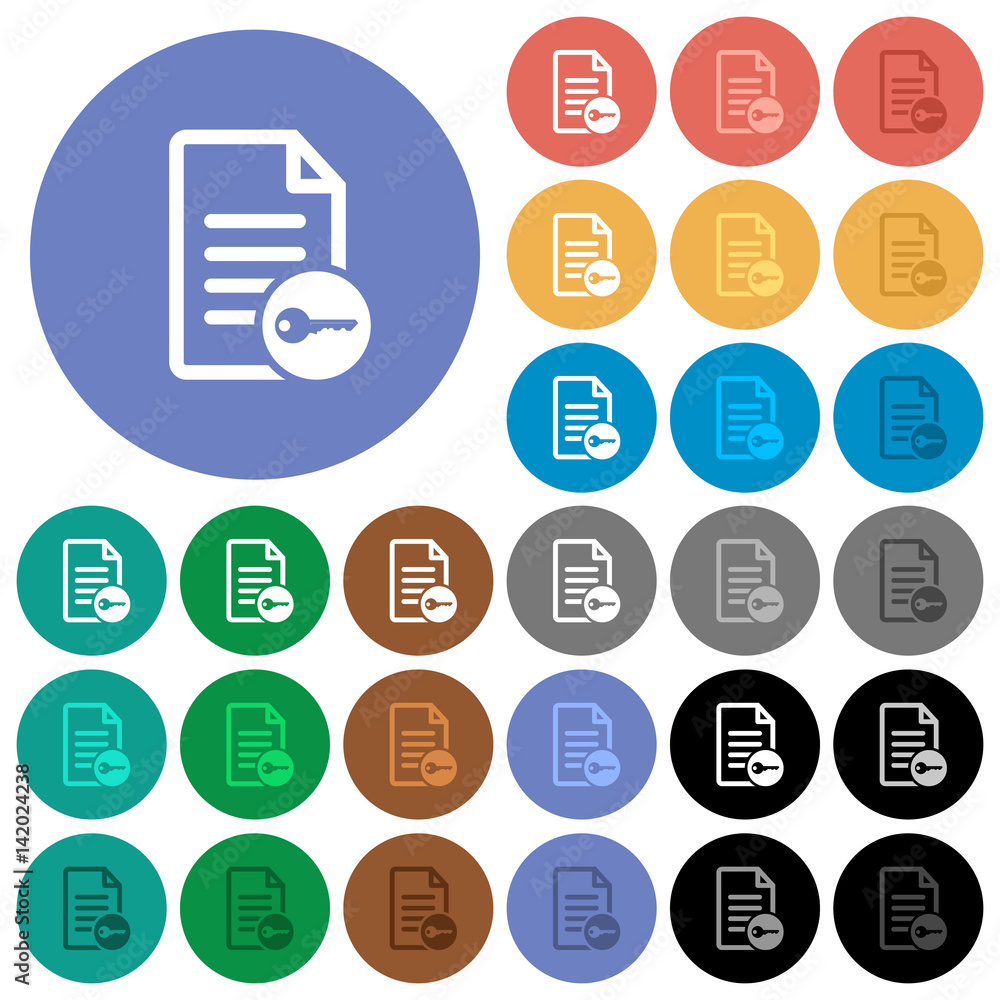 Secure document round flat multi colored icons