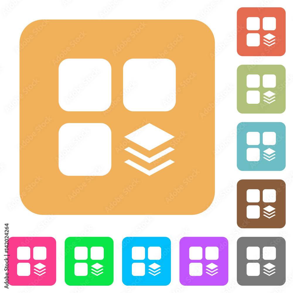 Multiple components rounded square flat icons Multiple components rounded square flat icons