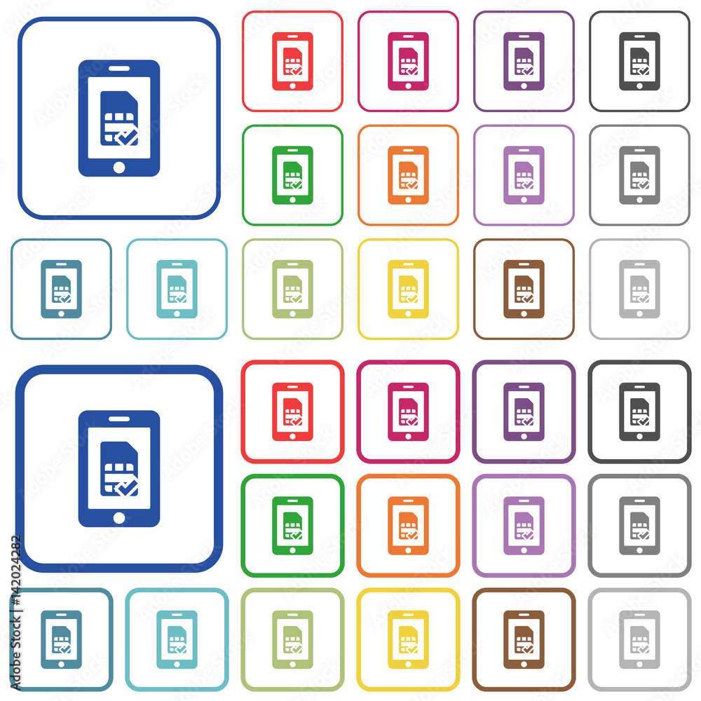 Mobile simcard accepted outlined flat color icons Mobile simcard accepted outlined flat color icons