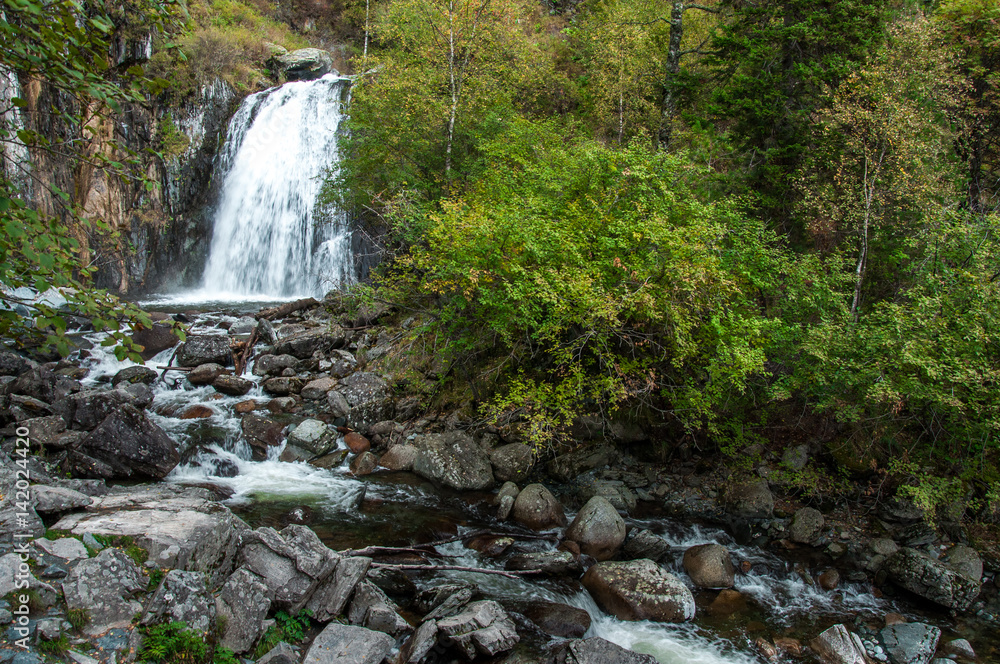 Korbu waterfall. Teletskoye lake, Altai mountains, Siberia, Russia