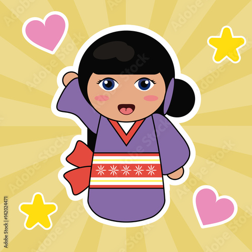 kokeshi doll cute hearts background vector illustration eps 10