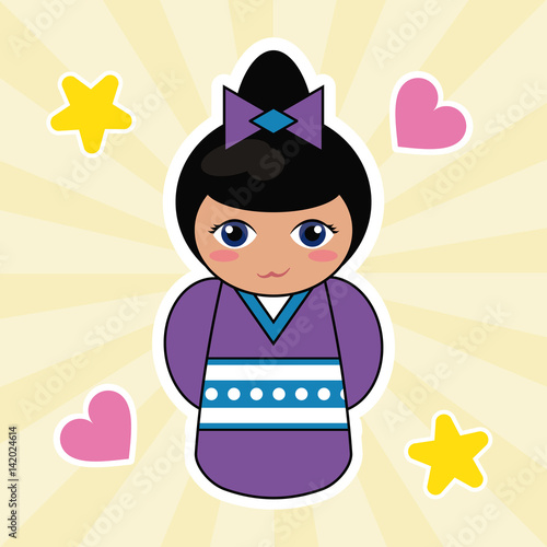 kokeshi doll cute hearts background vector illustration eps 10