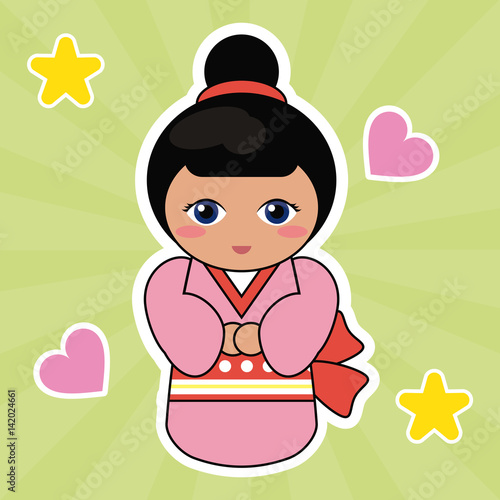 kokeshi doll cute hearts background vector illustration eps 10