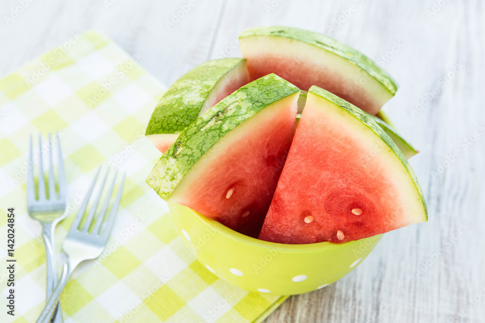 Slices of Watermelon In Bowl In Summertime Slices of Watermelon In Bowl In Summertime