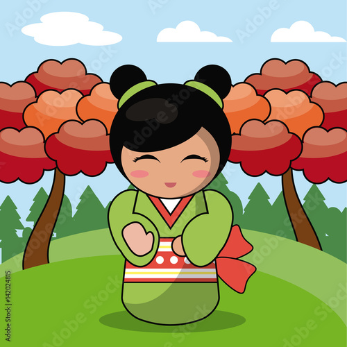 kokeshi doll japanese landscape image vector illustration eps 10