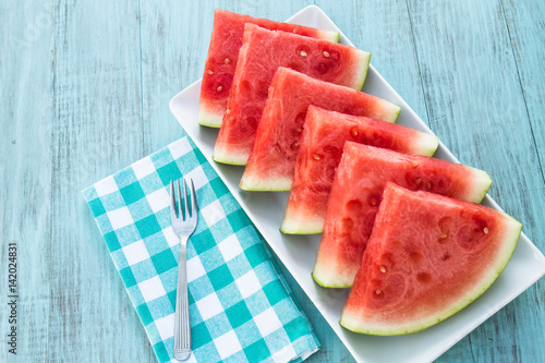 Quadro em tela Slices of Delicious Watermelon Snack on Plate