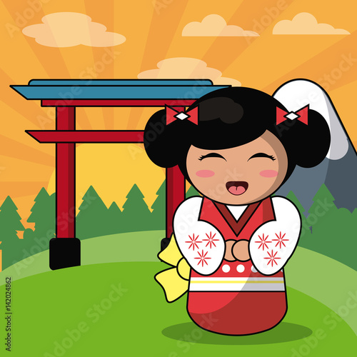 kokeshi doll japanese landscape image vector illustration eps 10