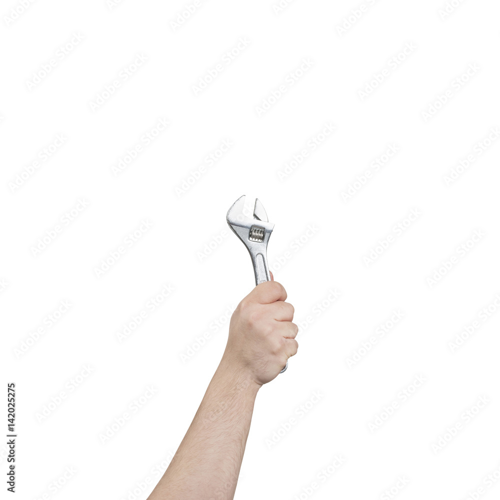 Hand Holding an Adjustable Spanner with Clipping Path