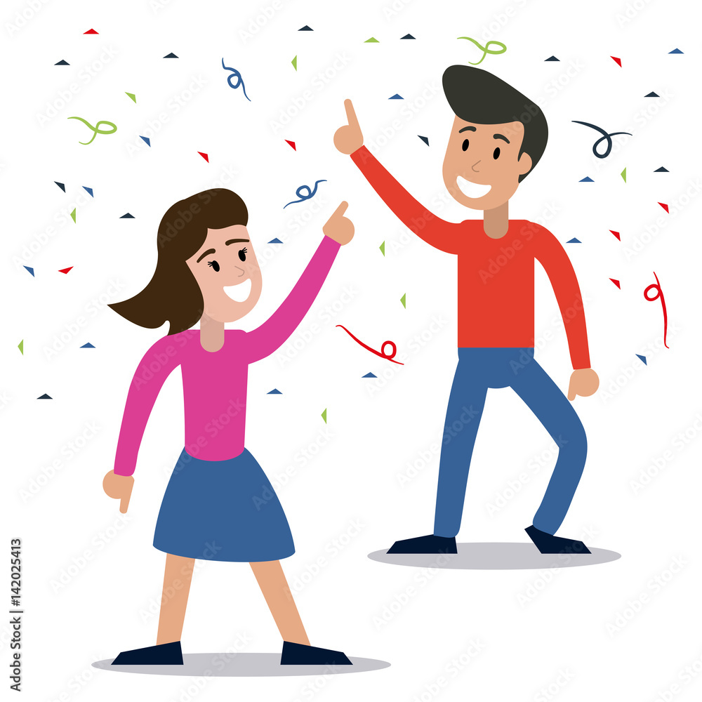 couple dancing party confetti celebration vector illustration eps 10