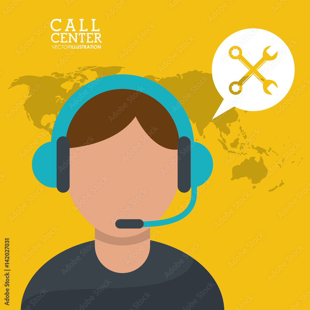 call center man microphone earphones vector illustration eps 10