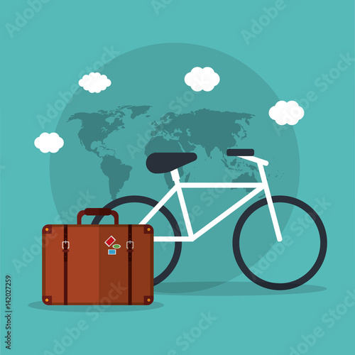 bicycle travel suitcase world vacation vector illustration eps 10