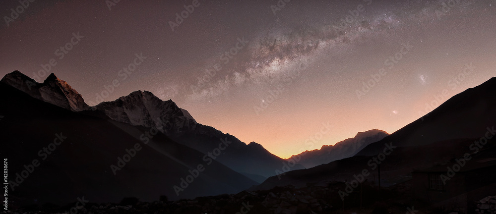 Sunset and the starry milky way