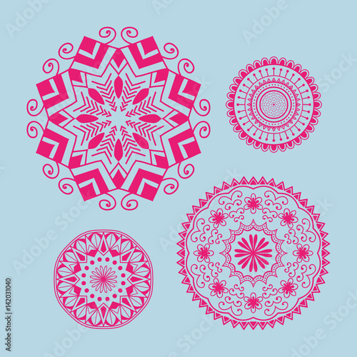 Henna tattoo mehndi flower template doodle ornamental lace decorative element...