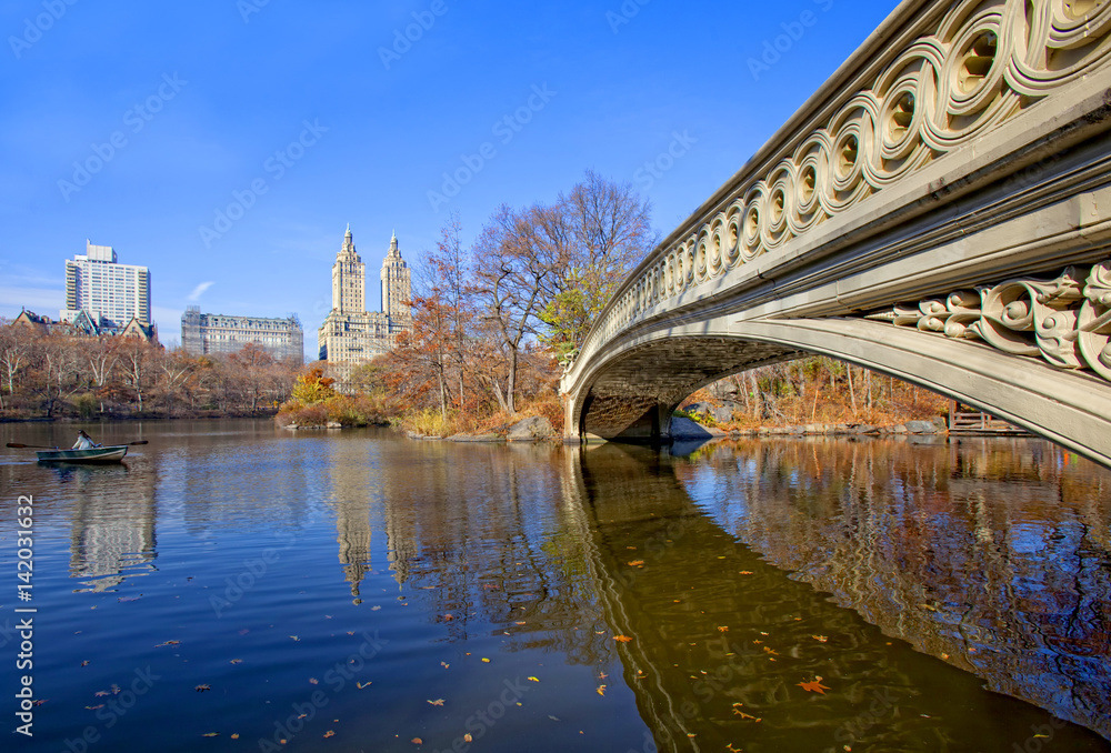  Panorama of Central Park  with Bow Bridge.