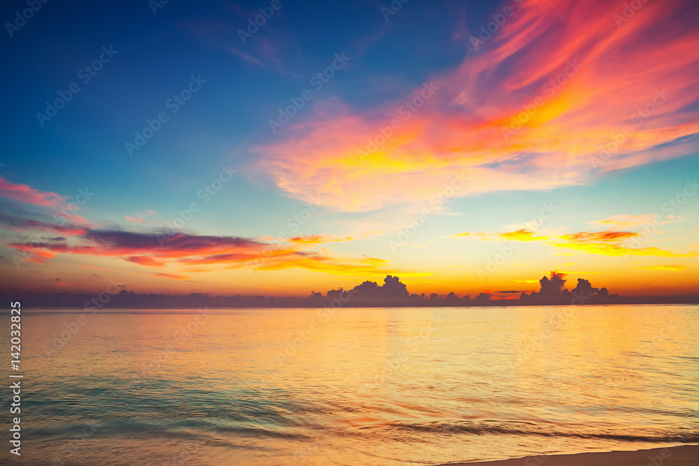 Calm sunset over ocean on Maldives