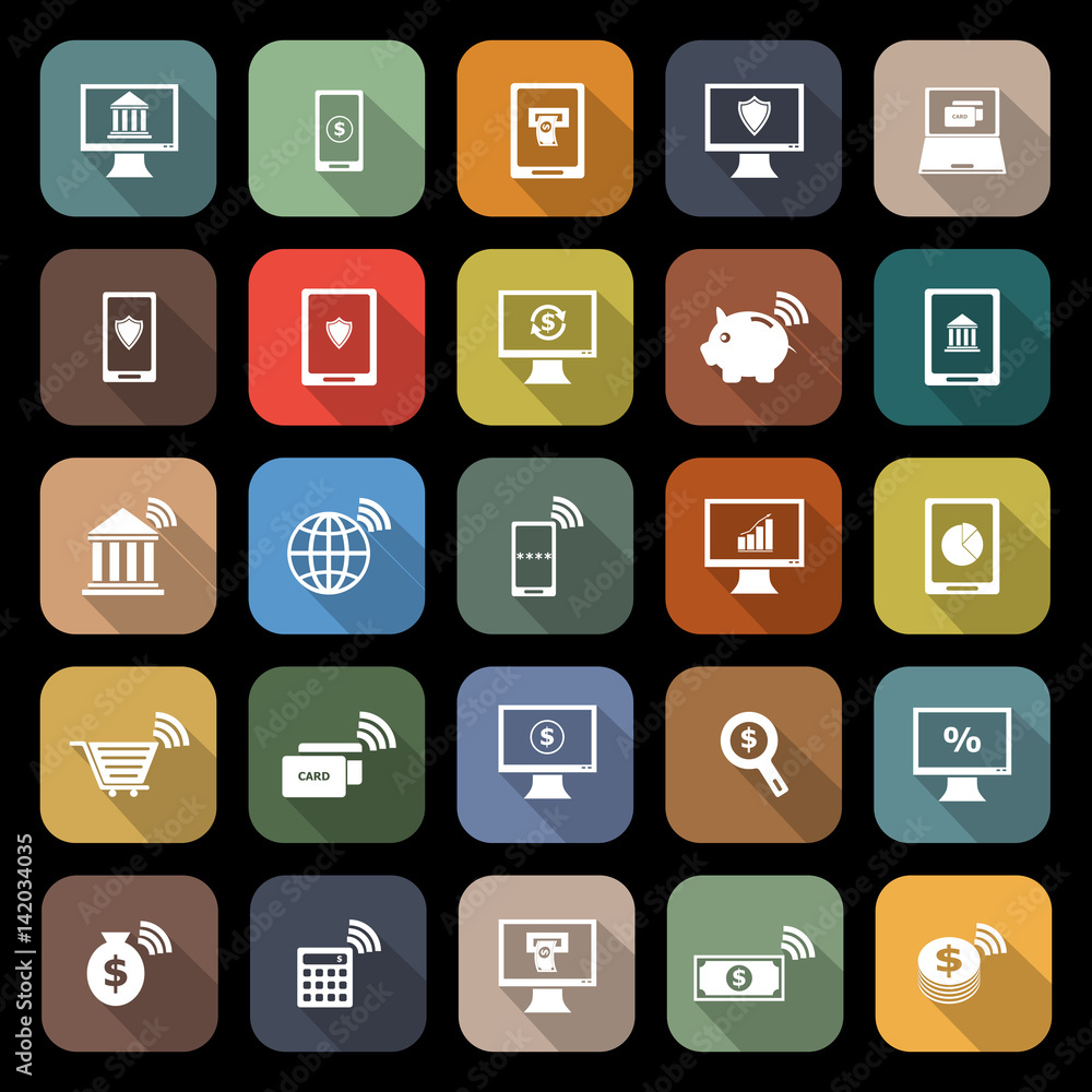 Online banking flat icons with long shadow Online banking flat icons with long shadow
