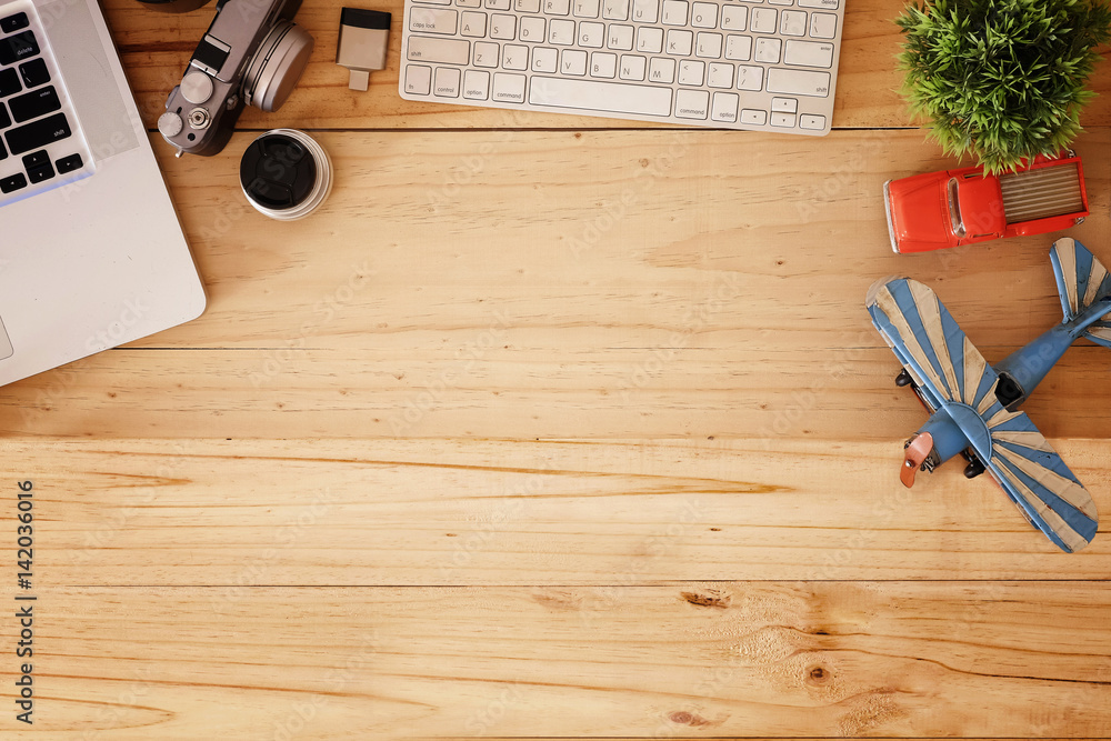 Hero Header Concept. Blank screen digital tablet and Outfit of traveler on wooden background. Hero Header Concept. Blank screen digital tablet and Outfit of traveler on wooden background.