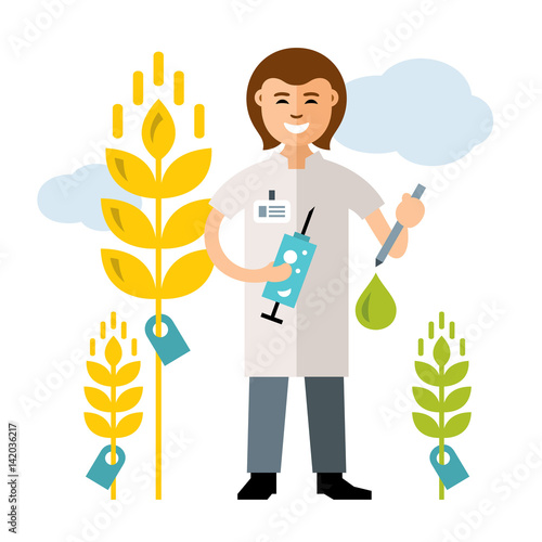 Vector Plant breeding, genetic engineering. Agriculture and Science. Flat style colorful Cartoon illustration.