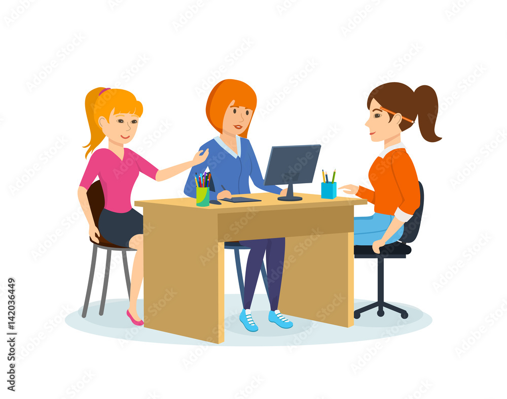 Colleagues of girl, discussing the joint project, express their opinions. Colleagues of girl, discussing the joint project, express their opinions.