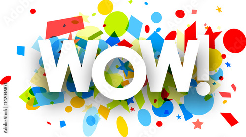 Wow background with colorful confetti.