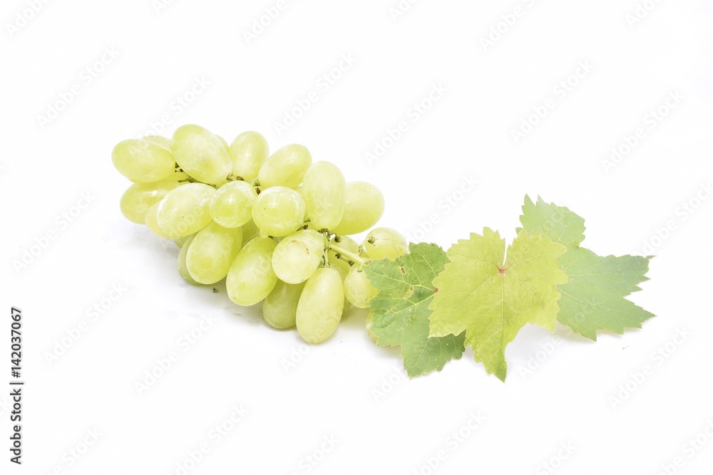 Isolated green grapes on white background