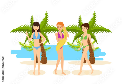Tanned girls in bikini rest during a vacation at sea. © Idey