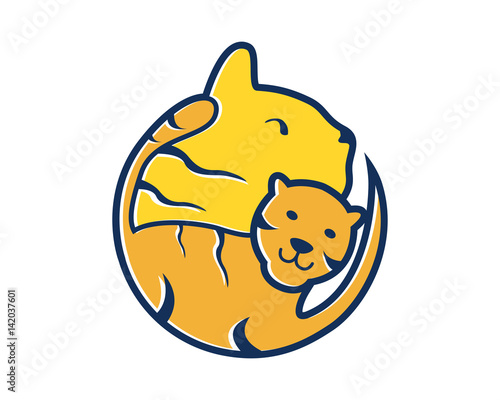 Fototapeta Naklejka Na Ścianę i Meble -  Modern Cute Animal Mother And Children Warm Hug Logo - Tiger Family