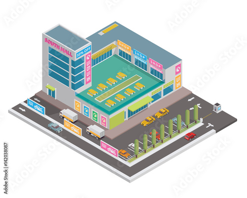 Modern 3D Shopping Mall Isometric, Suitable for Diagrams, Infographics, Illustration, And Other Graphic Related Assets

