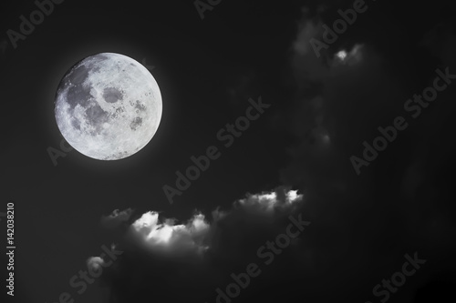 Full moon with Black and White sky background.Element of Full moon image furnished by NASA.