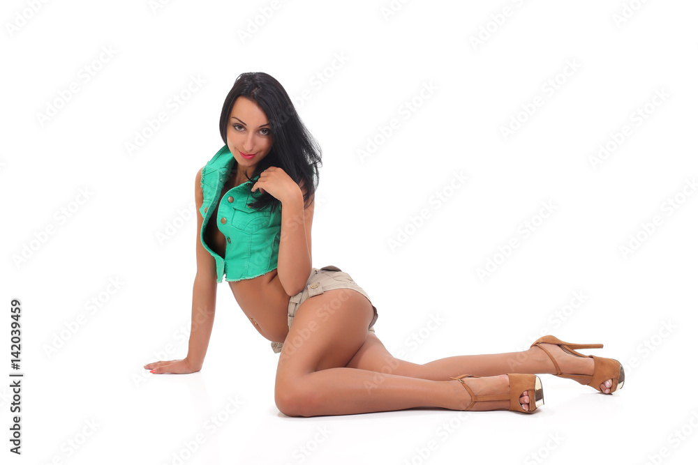 Beautiful slim woman on white background Beautiful slim woman on white background