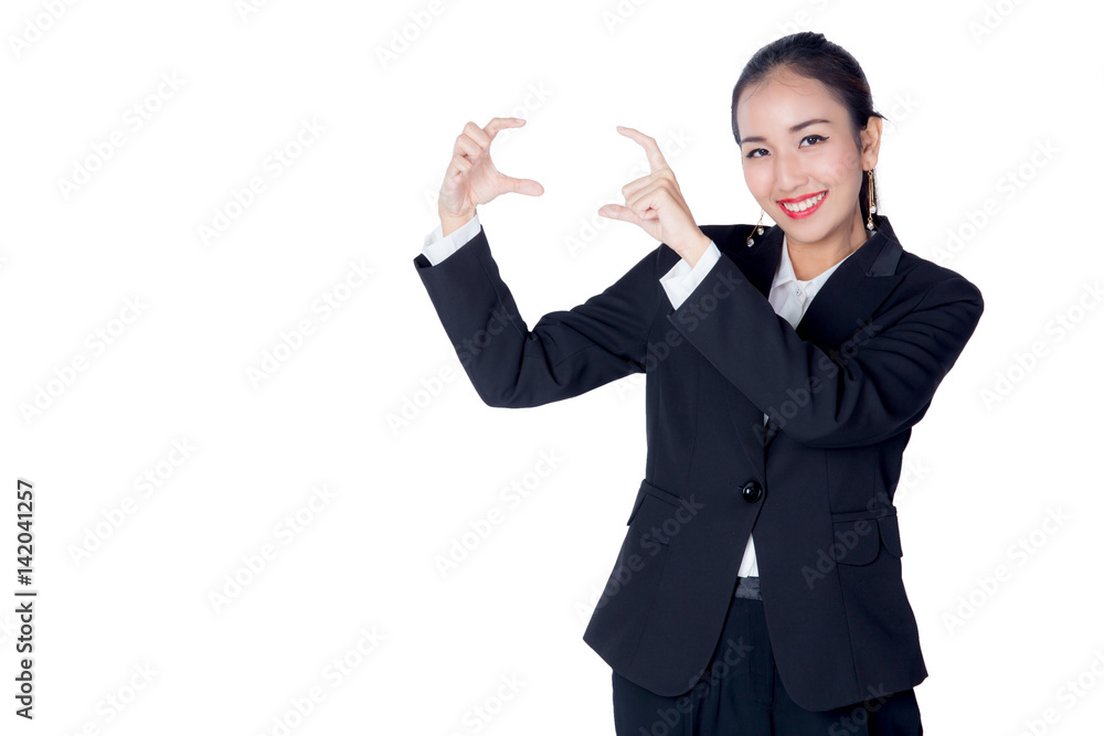 beautiful young asia businesswoman with gesture pointing something beautiful young asia businesswoman with gesture pointing something
