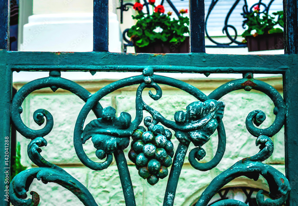 Details and ornaments of wrought iron fence and gate