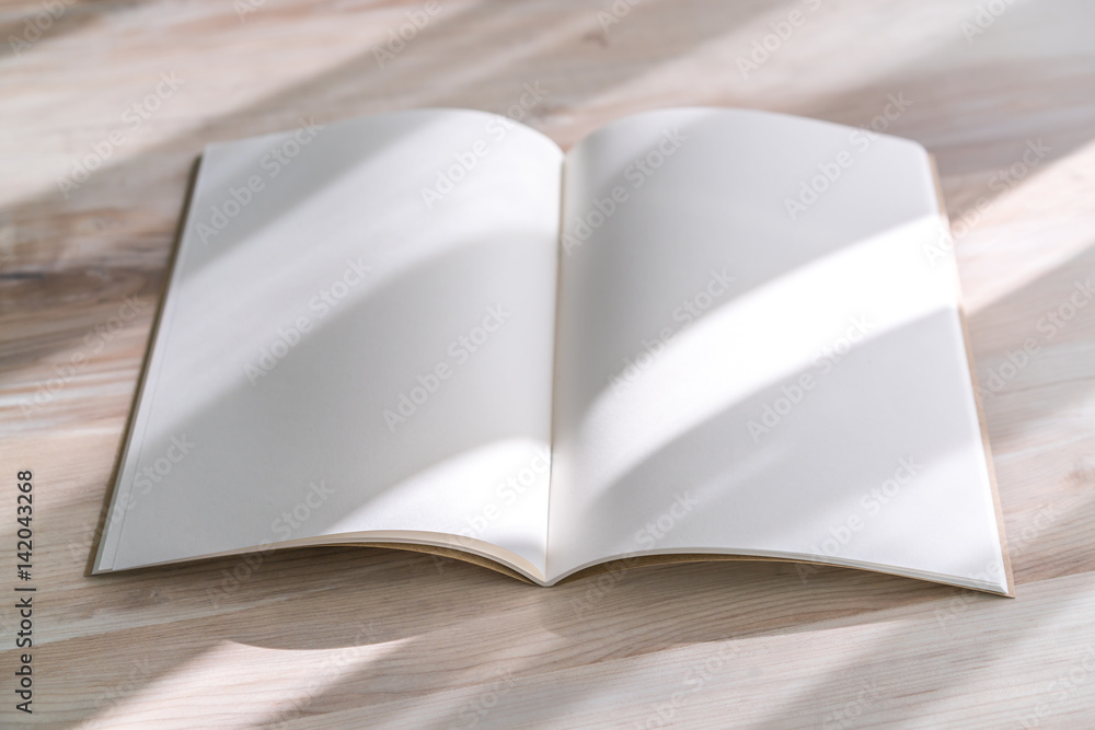Blank catalog, magazines,book mock up on wood background Blank catalog, magazines,book mock up on wood background