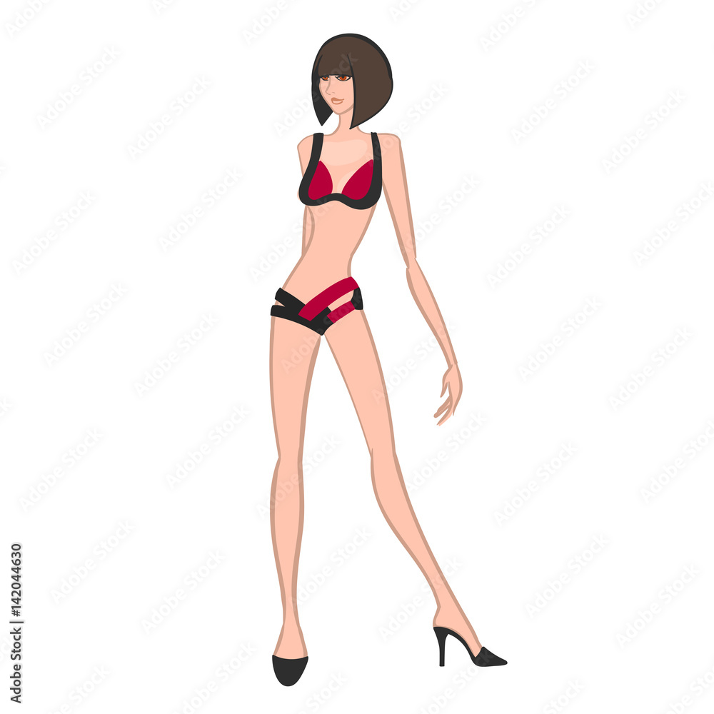 Young beautiful girl posing with hand on hip. Vector illustration Young beautiful girl posing with hand on hip. Vector illustration