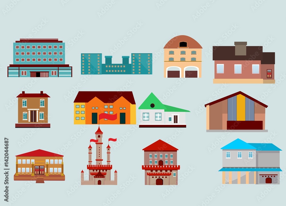 Vector houses and buildings set