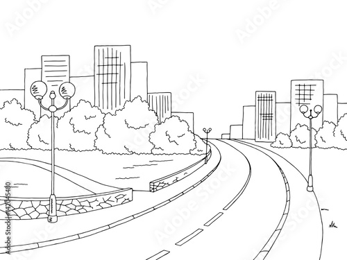 Street road graphic black white landscape sketch illustration vector