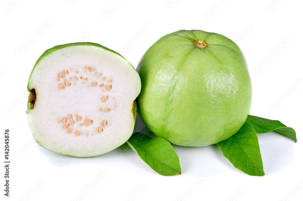 Guava (tropical fruit) on white background Guava (tropical fruit) on white background