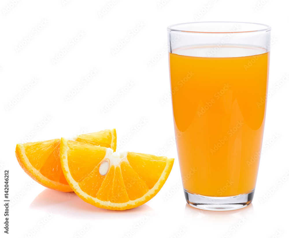 Orange juice and slices of orange isolated on white Orange juice and slices of orange isolated on white