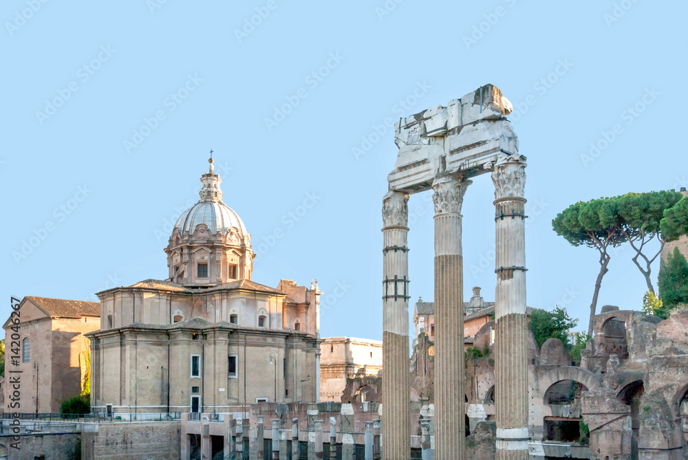 Temple of Venus Genetrix, Santi Luca e Martina Church, and Curia Julia in the Roman Forum