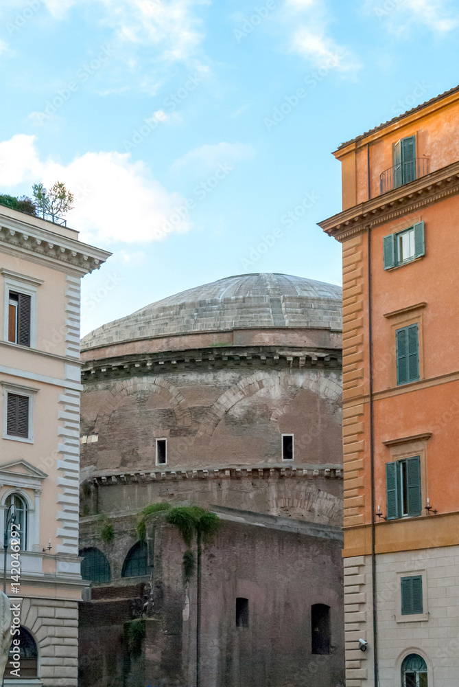 Two-Thousand Year Old Roman Pantheon Surrounded by Modern Buildings