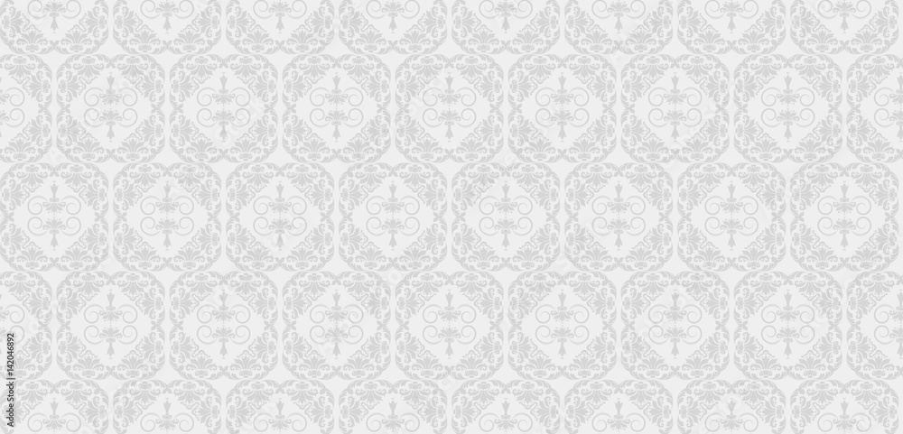 Vector seamless pattern. Grey and white color. Design wallpaper, decoration pattern repeating, pattern for graphic design. Retro vintage stylish texture