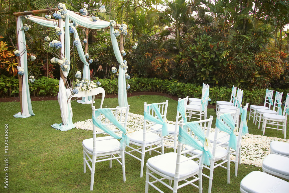 Romantic outdoor wedding setup at the garden
