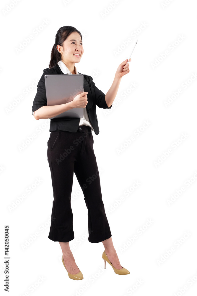 young working woman holding digital tablet on white background young working woman holding digital tablet on white background