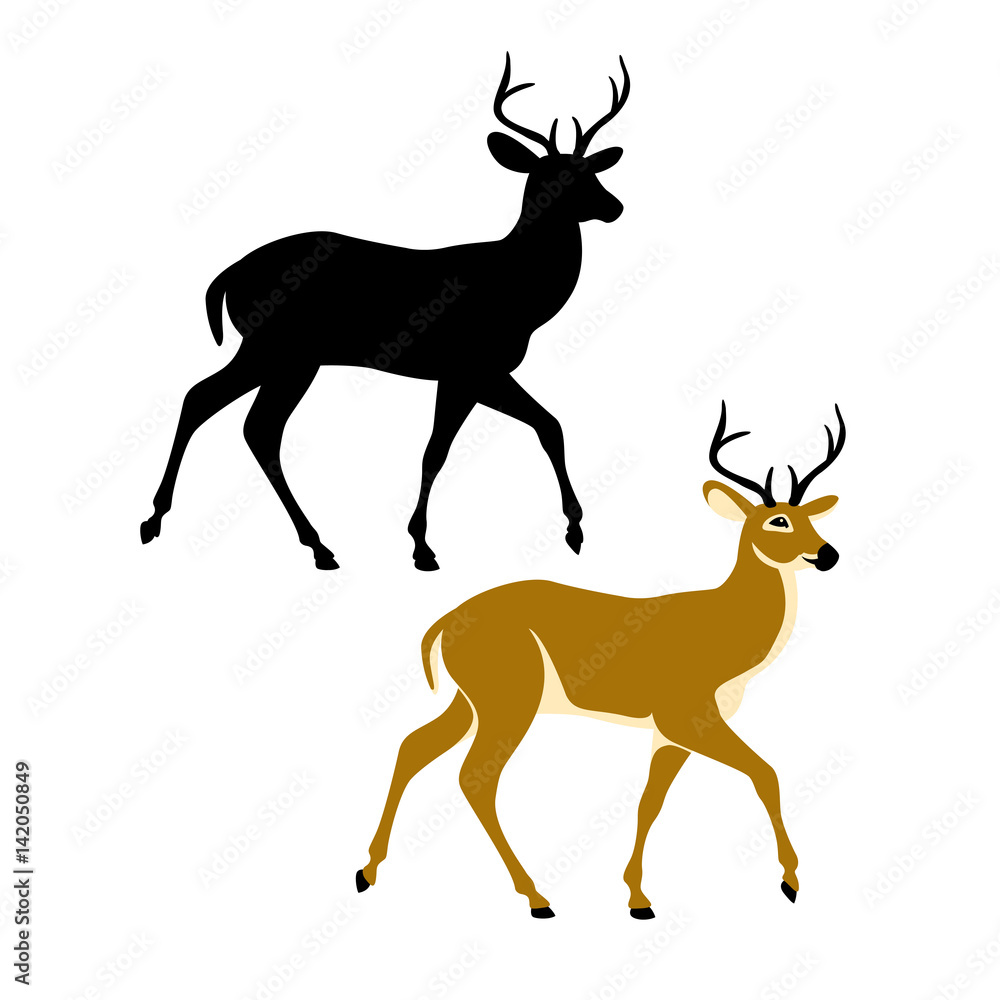 Fototapeta premium Deer vector illustration style Flat black silhouette